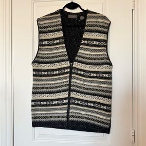 Vintage Profilo Sport Charcoal Grey and Cream Zip-Up Sweater Vest, Unisex Medium